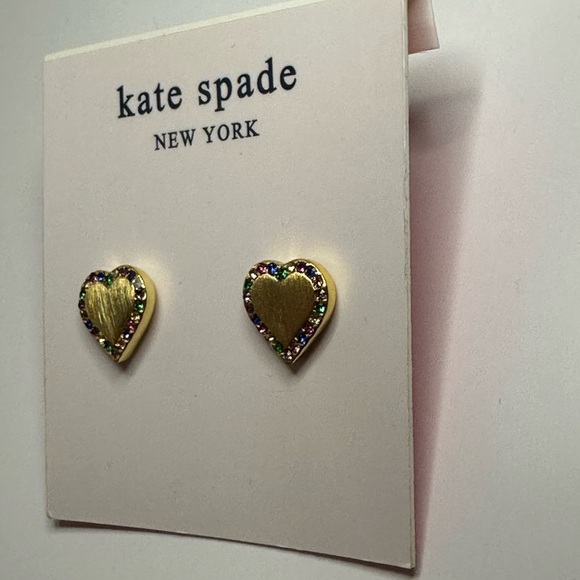 Kate Spade New Take Heart Stud Earrings  Gold Rainbow Crystal Accents - Picture 7 of 9